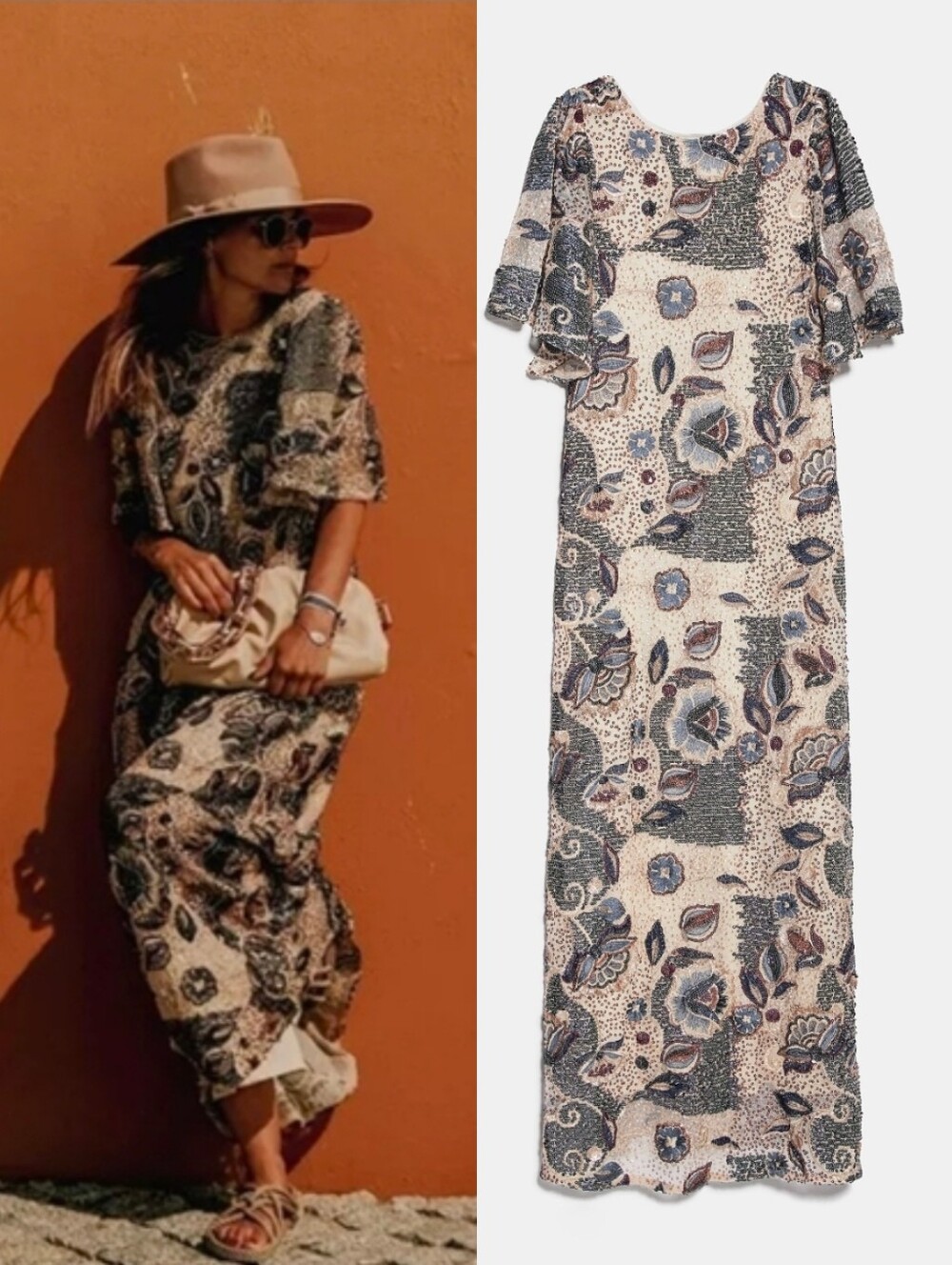 Zara Limited Edition Cream Sequin Maxi Dress